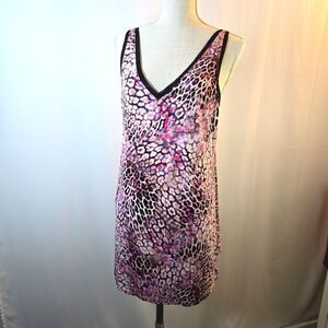 Joyspun Women’s Soft Knit Chemise Pink & Black Leopard Print Size M Mesh Trim